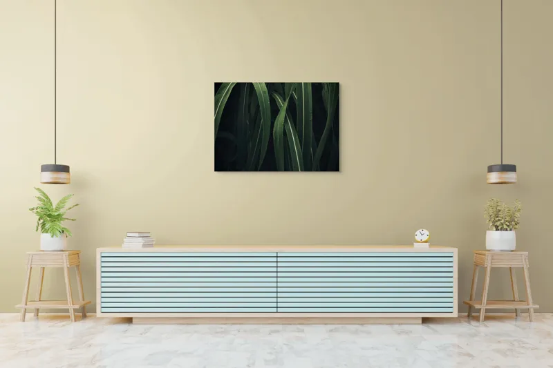 Tablou Canvas, "Verde proaspăt în dansul naturii", Frunze, Verde, Umezeală, Întunecat, Natură, Textură, Vegetație, 100 x 70 cm – poza 4