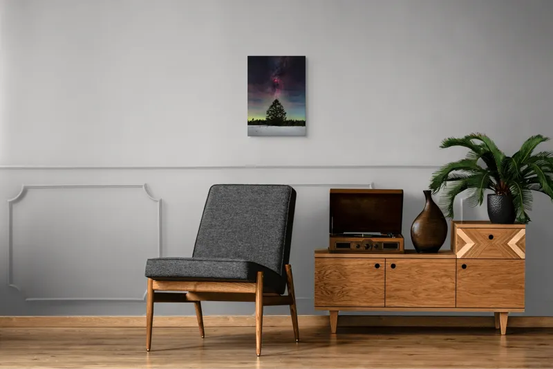 Tablou Canvas, "Copacul visător sub Calea Lactee", Stele, Cer, Pin, Zăpadă, Noapte, Natură, Frumusețe, Lumină, 39 x 54 cm – poza 8
