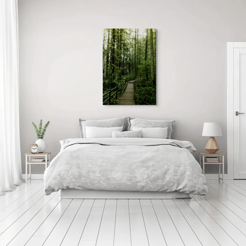 Tablou Canvas, "Cărarea liniștită prin pădurea deasă", Pădure, Cărare, Copaci, Vegetație, Lumină, Înverzire, Descoperire, Liniște, Natură, 70 x 100 cm – poza 3