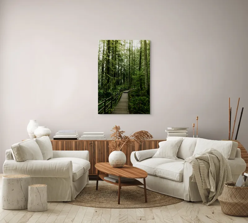Tablou Canvas, "Cărarea liniștită prin pădurea deasă", Pădure, Cărare, Copaci, Vegetație, Lumină, Înverzire, Descoperire, Liniște, Natură, 70 x 100 cm – poza 4
