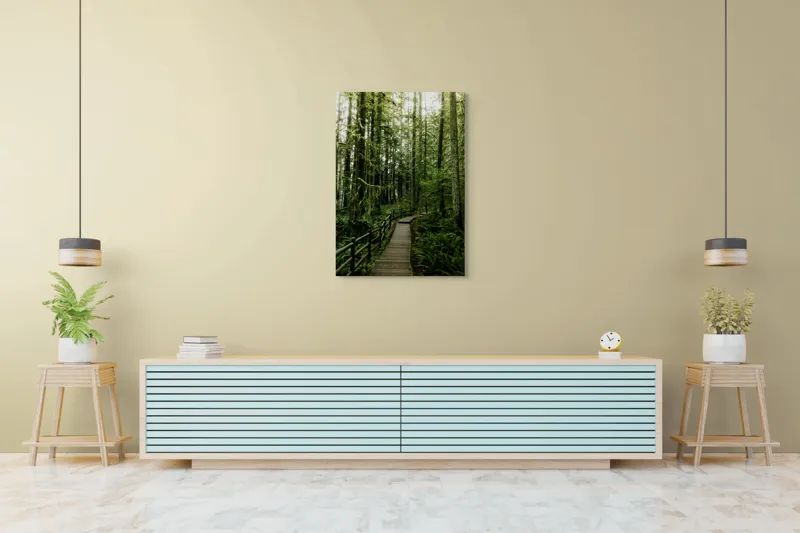Tablou Canvas, "Cărarea liniștită prin pădurea deasă", Pădure, Cărare, Copaci, Vegetație, Lumină, Înverzire, Descoperire, Liniște, Natură, 70 x 100 cm – poza 5