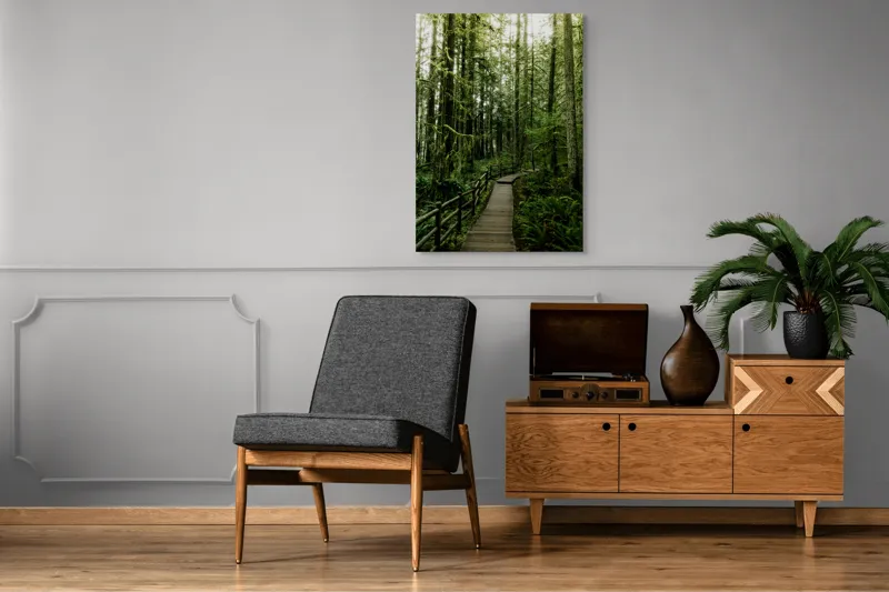 Tablou Canvas, "Cărarea liniștită prin pădurea deasă", Pădure, Cărare, Copaci, Vegetație, Lumină, Înverzire, Descoperire, Liniște, Natură, 70 x 100 cm – poza 6