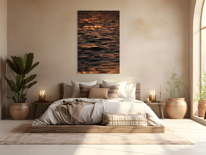 Tablou Canvas, "Lumina aurie pe valurile mării", Aur, Apus, Valuri, Reflexii, Calm, Ocean, Scintilație, Lumină, Textură, Apă, 100 x 150 cm – poza 3