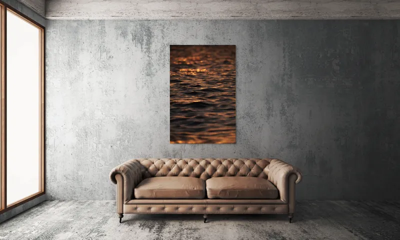 Tablou Canvas, "Lumina aurie pe valurile mării", Aur, Apus, Valuri, Reflexii, Calm, Ocean, Scintilație, Lumină, Textură, Apă, 100 x 150 cm – poza 6
