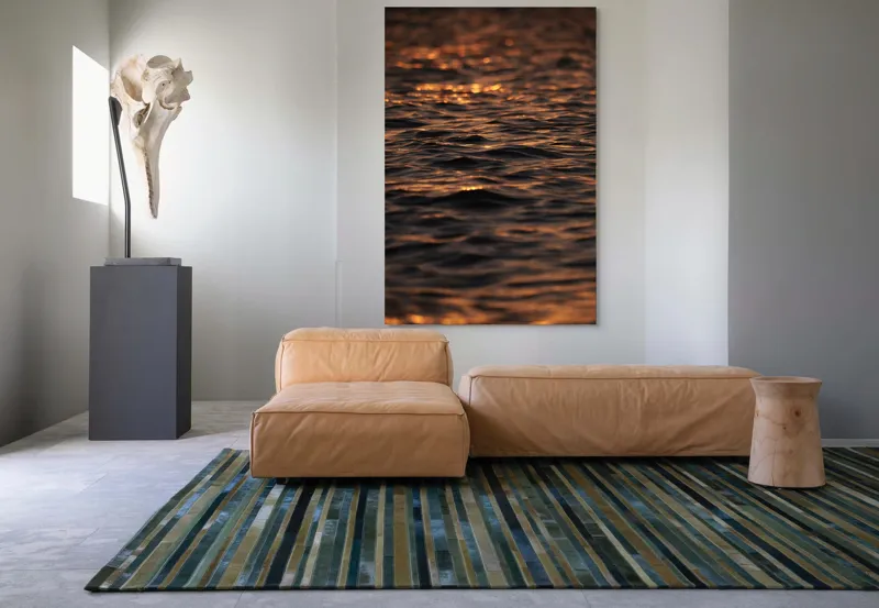 Tablou Canvas, "Lumina aurie pe valurile mării", Aur, Apus, Valuri, Reflexii, Calm, Ocean, Scintilație, Lumină, Textură, Apă, 100 x 150 cm – poza 7