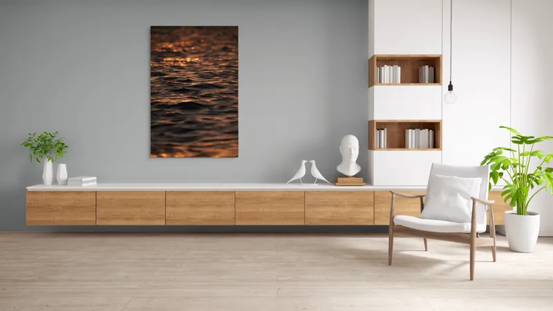 Tablou Canvas, "Lumina aurie pe valurile mării", Aur, Apus, Valuri, Reflexii, Calm, Ocean, Scintilație, Lumină, Textură, Apă, 100 x 150 cm – poza 8