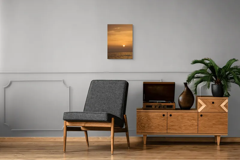 Tablou Canvas, "Apus de soare peste ocean", Apus, Aur, Calm, Ocean, Nor, Strălucire, Apă, Lumină, Cer, Reflexie, 39 x 54 cm – poza 8