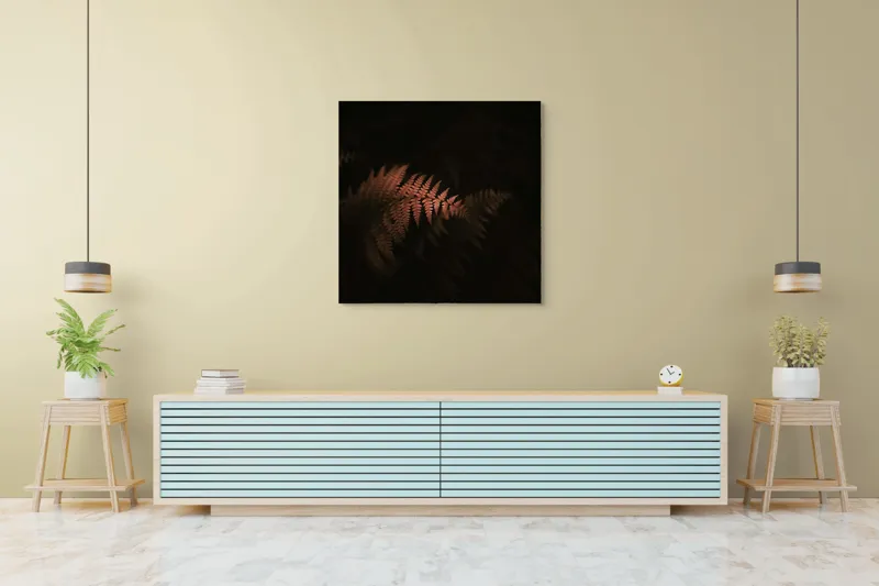 Tablou Canvas, "Ferigi sub lumina misterioasă", Frunze, Întuneric, Contrast, Mister, Natură, 100 x 100 cm – poza 5