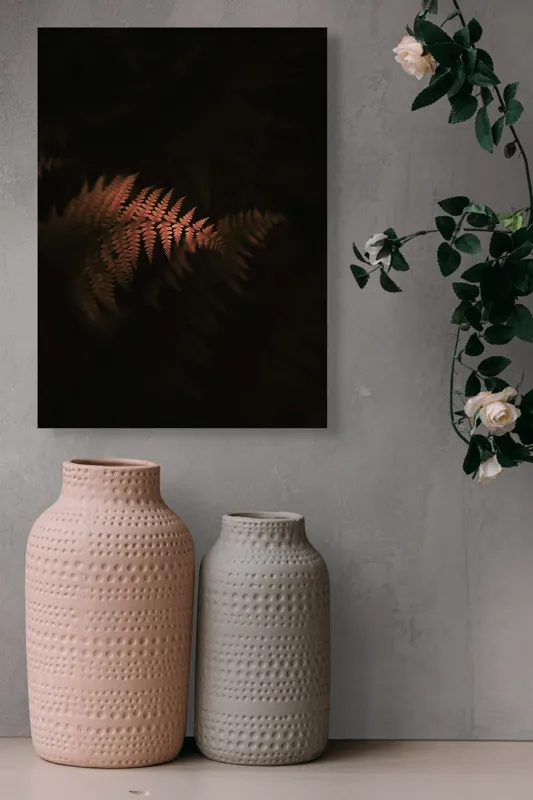 Tablou Canvas, "Ferigi sub lumina misterioasă", Frunze, Întuneric, Contrast, Mister, Natură, 39 x 54 cm – poza 6