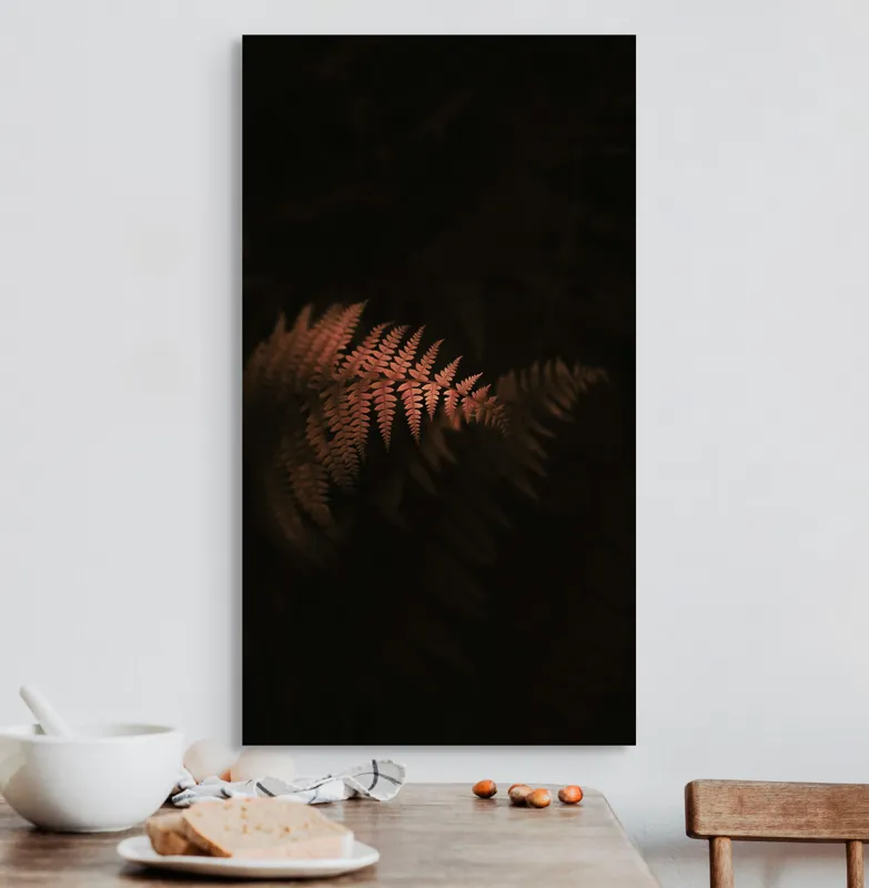 Tablou Canvas, "Ferigi sub lumina misterioasă", Frunze, Întuneric, Contrast, Mister, Natură, 50 x 90 cm – poza 3