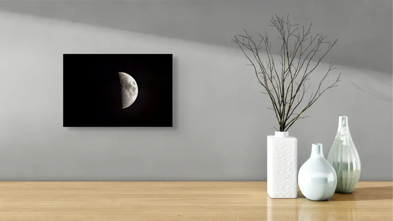 Tablou Canvas, "Misterul jumătății de lună albă", Lună, Ciosemată, Umbre, Claritate, Mister, Strălucire, Noapte, 39 x 26 cm – poza 8