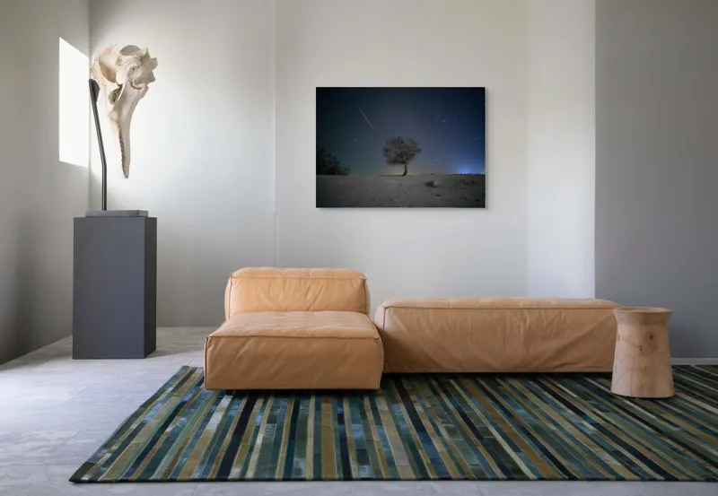 Tablou Canvas, "Stejarul sub cerul înstelat", Cer, Stele, Arbore, Zăpadă, Noapte, Lumină, Peisaj, Tranquilitate, Linie, Umbre, 100 x 70 cm – poza 7