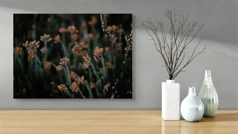 Tablou Canvas, "Flori sălbatice dansând în întuneric", Flori, Uscate, Toamnă, Natură, Tablou, Melancolie, Vegetație, Delicat, Întuneric, Textură, 70 x 50 cm – poza 3