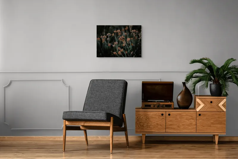 Tablou Canvas, "Flori sălbatice dansând în întuneric", Flori, Uscate, Toamnă, Natură, Tablou, Melancolie, Vegetație, Delicat, Întuneric, Textură, 70 x 50 cm – poza 4