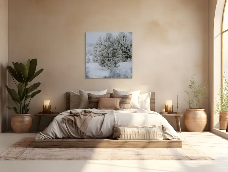Tablou Canvas, "Brazi înghețați sub cer de iarnă", Iarnă, Zăpadă, Brazi, Frig, Natură, Liniște, Frumusețe, Alb, Pădure, Rece, 100 x 100 cm – poza 4