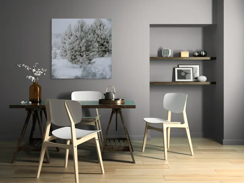 Tablou Canvas, "Brazi înghețați sub cer de iarnă", Iarnă, Zăpadă, Brazi, Frig, Natură, Liniște, Frumusețe, Alb, Pădure, Rece, 100 x 100 cm – poza 6