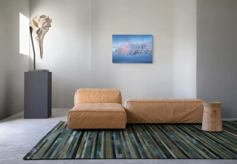 Tablou Canvas, "Vis alpin printre nori albi", Munte, Zăpadă, Cer, Nori, Răsărit, Albastru, Frig, 70 x 50 cm – poza 8