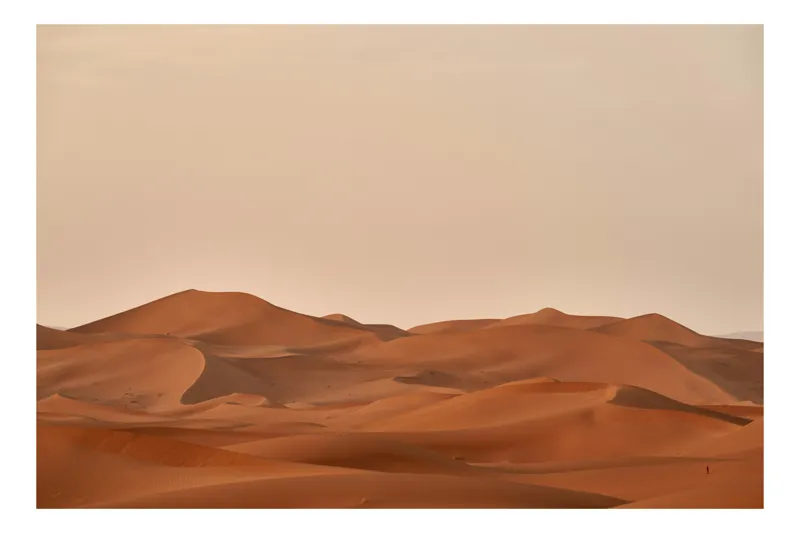 Tablou Canvas, "Dune infinite sub cerul serii", Dune, Nisip, Apus, Deșert, Vast, Ondulat, Senin, Cald, Izolare, Peisaj, 100 x 100 cm