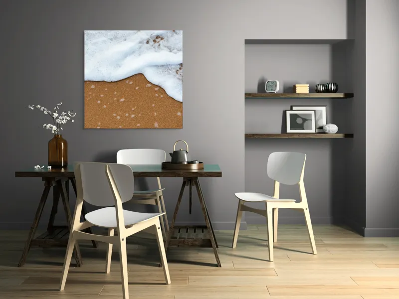 Tablou Canvas, "Valurile îmbrățișează țărmul nisipos", Valuri, Spumă, Nisip, Ocean, Plajă, Relaxare, Natură, Liniște, 100 x 100 cm – poza 6