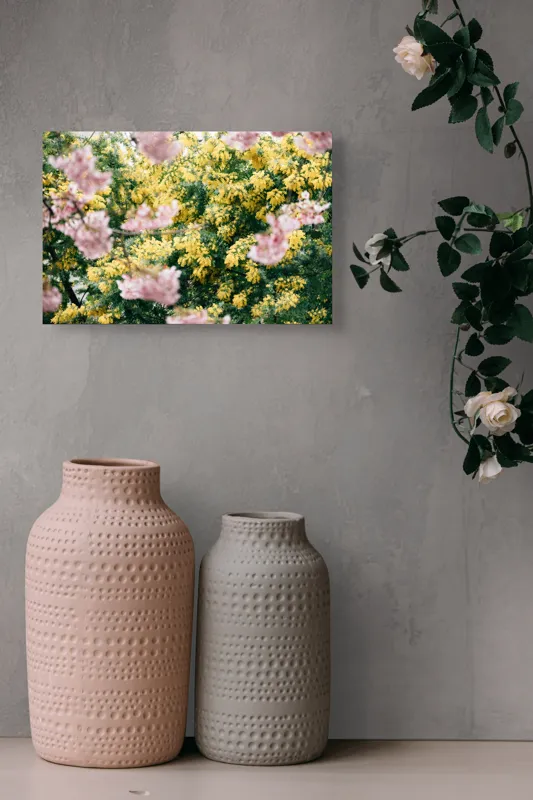 Tablou Canvas, "Flori de primăvară învăluite în lumină", Flori, Roz, Galben, Primăvară, Natură, Blândețe, Viu, Delicat, Înfloresc, Răsfirate, 39 x 26 cm – poza 4