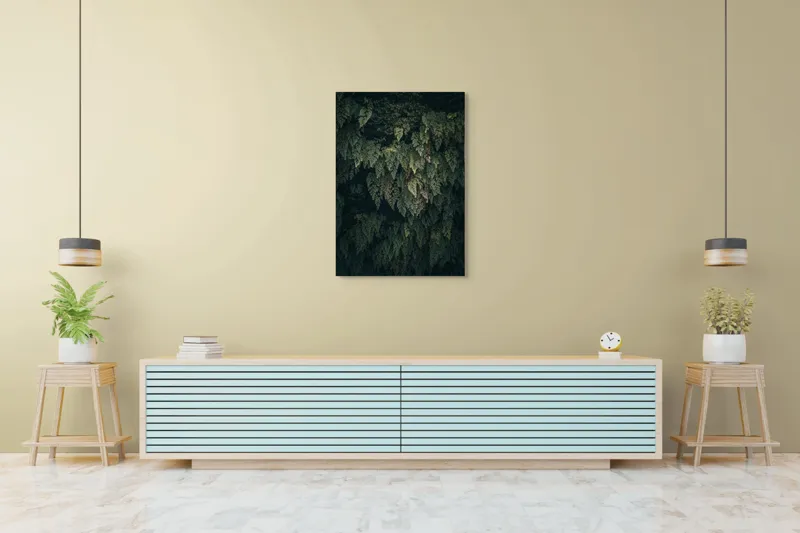 Tablou Canvas, "Frunziș verde în umbra pădurii", Frunze, Textură, Verde, Natură, Umbră, Lumină, Contrast, Vegetație, 70 x 100 cm – poza 5