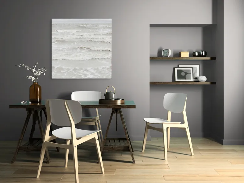 Tablou Canvas, "Valurile mării într-o zi mohorâtă", Valuri, Spumă, Ceață, Orizont, Gri, Apă, Calm, Natură, 100 x 100 cm – poza 6