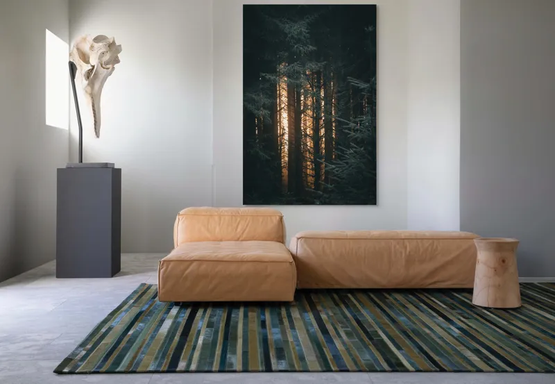 Tablou Canvas, "Răsărit printre brazi umbriți", Întuneric, Mister, Pădure, Lumini, Siluete, Arome, Frunziș, Liniște, Umbre, Reflexie, 100 x 150 cm – poza 7