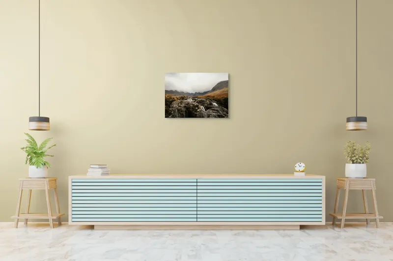 Tablou Canvas, "Văi și Cascade Sub Cer Înourat", Norii, Munți, Apă, Roci, Melancolie, 70 x 50 cm – poza 7