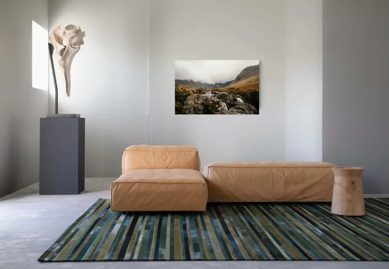 Tablou Canvas, "Văi și Cascade Sub Cer Înourat", Norii, Munți, Apă, Roci, Melancolie, 90 x 50 cm – poza 8