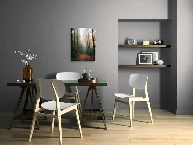 Tablou Canvas, "Cale de toamnă în pădurea ceață", Copaci, Ceață, Frunziș, Tăcere, Pădure, Toamnă, Mister, Potecă, Liniște, Natură, 50 x 70 cm – poza 5