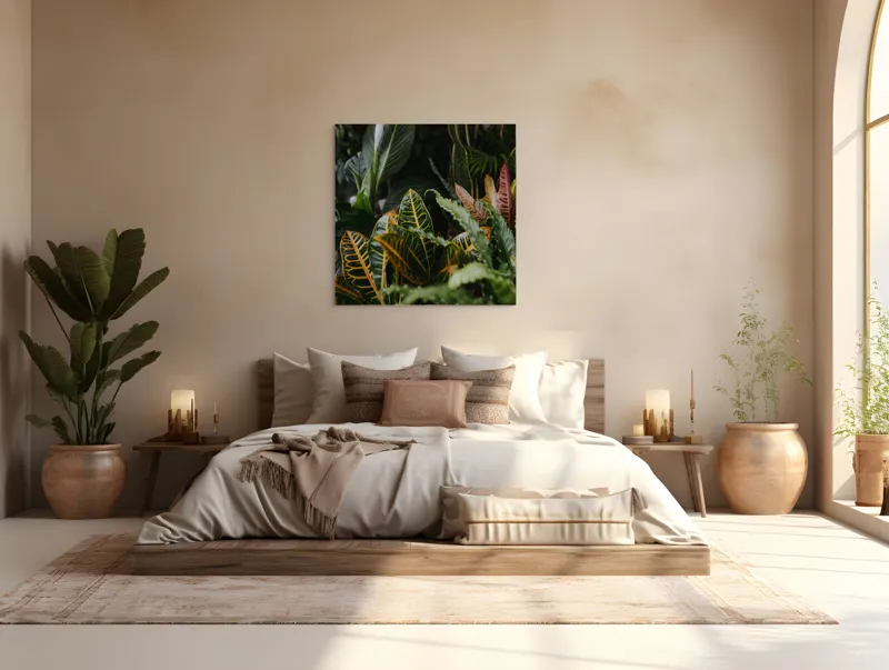 Tablou Canvas, "Diversitate de plante tropicale luxuriante", Frunze, Verde, Colorat, Natură, Dungi, Tropical, Vegetație, Luxuriant, Întunecat, Vibrant, 100 x 100 cm – poza 4