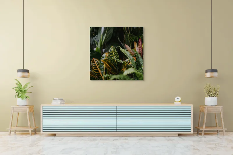 Tablou Canvas, "Diversitate de plante tropicale luxuriante", Frunze, Verde, Colorat, Natură, Dungi, Tropical, Vegetație, Luxuriant, Întunecat, Vibrant, 100 x 100 cm – poza 5