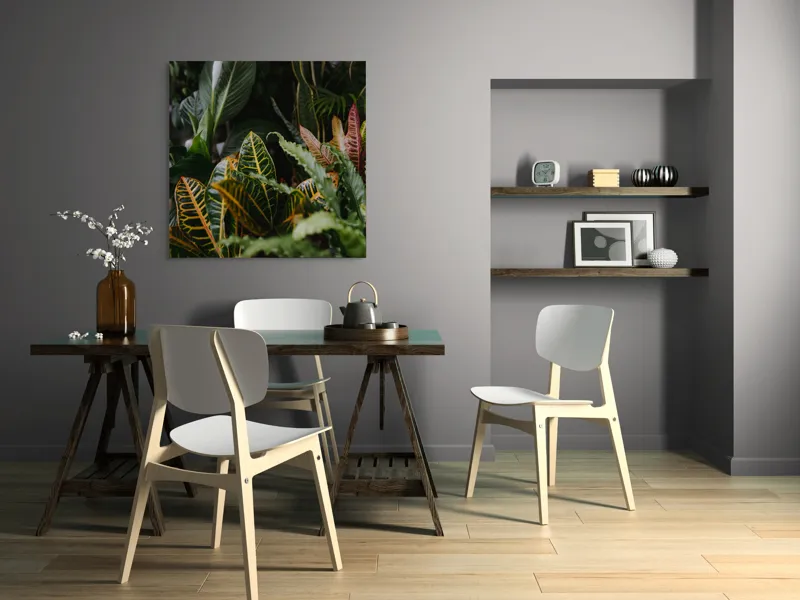 Tablou Canvas, "Diversitate de plante tropicale luxuriante", Frunze, Verde, Colorat, Natură, Dungi, Tropical, Vegetație, Luxuriant, Întunecat, Vibrant, 100 x 100 cm – poza 6