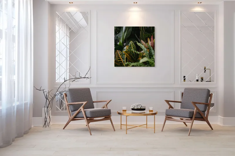 Tablou Canvas, "Diversitate de plante tropicale luxuriante", Frunze, Verde, Colorat, Natură, Dungi, Tropical, Vegetație, Luxuriant, Întunecat, Vibrant, 100 x 100 cm – poza 7