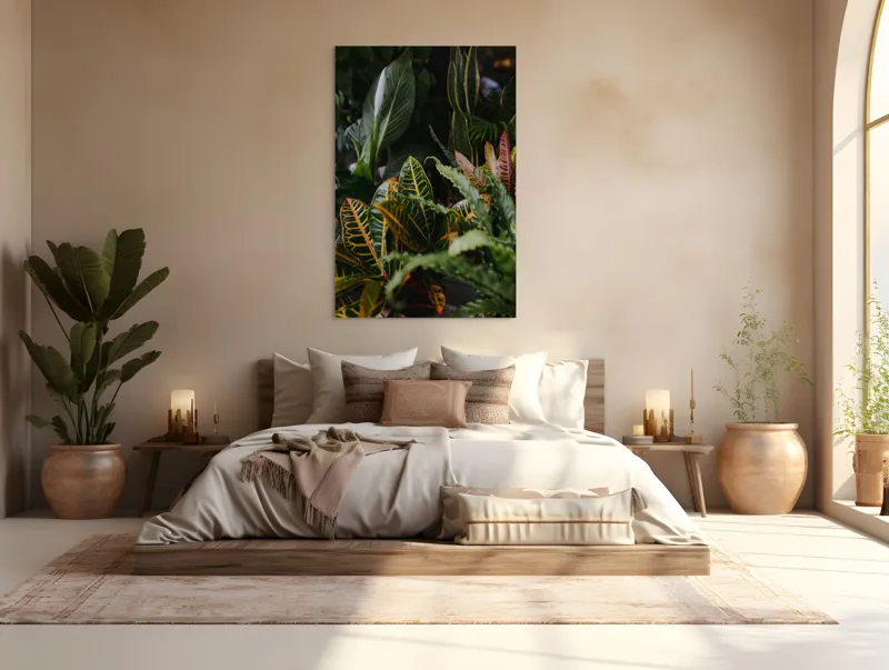 Tablou Canvas, "Diversitate de plante tropicale luxuriante", Frunze, Verde, Colorat, Natură, Dungi, Tropical, Vegetație, Luxuriant, Întunecat, Vibrant, 100 x 150 cm – poza 3