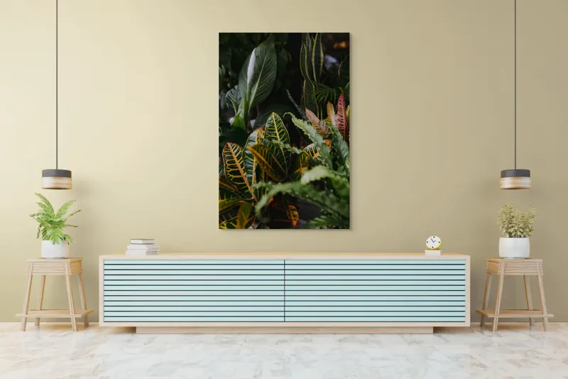 Tablou Canvas, "Diversitate de plante tropicale luxuriante", Frunze, Verde, Colorat, Natură, Dungi, Tropical, Vegetație, Luxuriant, Întunecat, Vibrant, 100 x 150 cm – poza 4