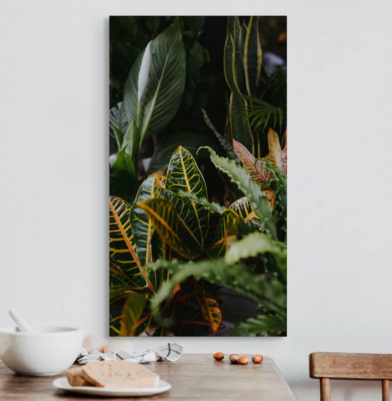 Tablou Canvas, "Diversitate de plante tropicale luxuriante", Frunze, Verde, Colorat, Natură, Dungi, Tropical, Vegetație, Luxuriant, Întunecat, Vibrant, 50 x 90 cm – poza 3