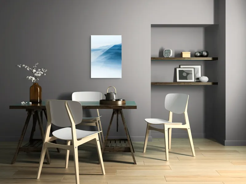 Tablou Canvas, "Munți învăluiți în ceață albastră", Ceață, Munți, Albastru, Linii, Calm, Răsărit, Mister, Profunzime, Tranquilitate, 50 x 70 cm – poza 5