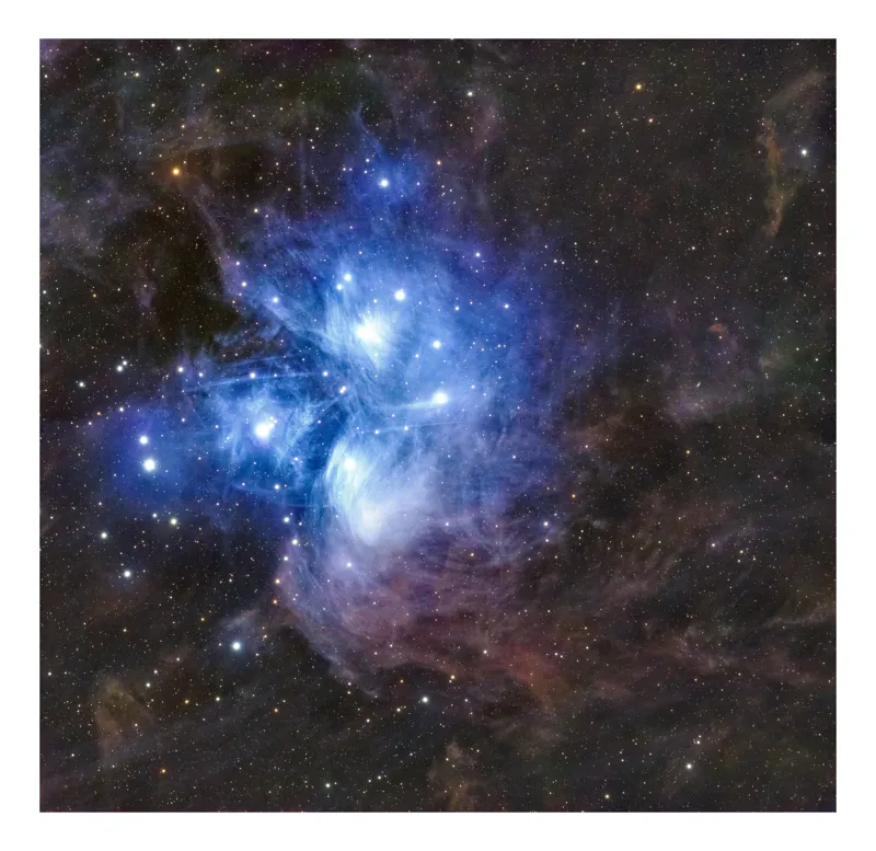 Tablou Canvas, "Luminile albastrul universului infinit", Stele, Nebuloasă, Albastru, Spațiu, Mister, Cosmos, Strălucire, Univers, Lumină, Frumusețe, 54 x 39 cm