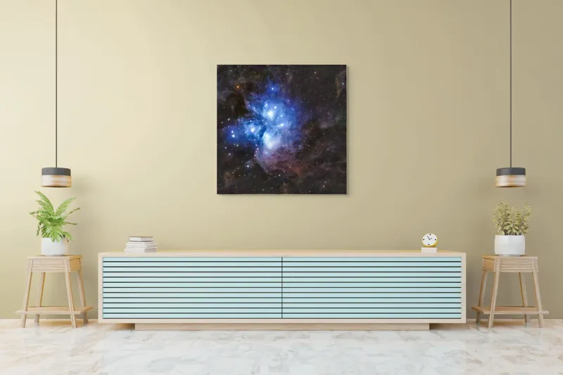 Tablou Canvas, "Luminile albastrul universului infinit", Stele, Nebuloasă, Albastru, Spațiu, Mister, Cosmos, Strălucire, Univers, Lumină, Frumusețe, 100 x 100 cm – poza 5