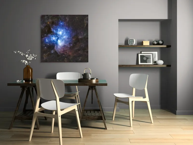Tablou Canvas, "Luminile albastrul universului infinit", Stele, Nebuloasă, Albastru, Spațiu, Mister, Cosmos, Strălucire, Univers, Lumină, Frumusețe, 100 x 100 cm – poza 6