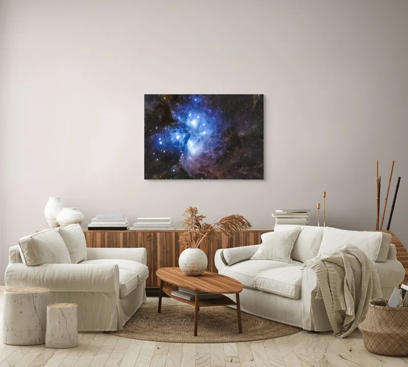 Tablou Canvas, "Luminile albastrul universului infinit", Stele, Nebuloasă, Albastru, Spațiu, Mister, Cosmos, Strălucire, Univers, Lumină, Frumusețe, 100 x 70 cm – poza 3