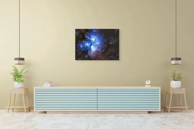 Tablou Canvas, "Luminile albastrul universului infinit", Stele, Nebuloasă, Albastru, Spațiu, Mister, Cosmos, Strălucire, Univers, Lumină, Frumusețe, 100 x 70 cm – poza 4