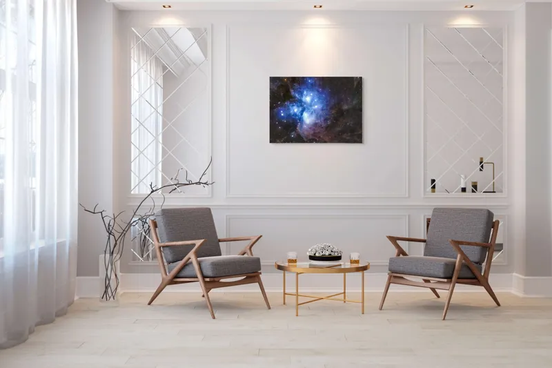 Tablou Canvas, "Luminile albastrul universului infinit", Stele, Nebuloasă, Albastru, Spațiu, Mister, Cosmos, Strălucire, Univers, Lumină, Frumusețe, 100 x 70 cm – poza 5