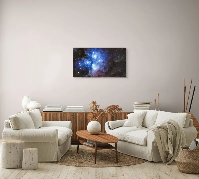 Tablou Canvas, "Luminile albastrul universului infinit", Stele, Nebuloasă, Albastru, Spațiu, Mister, Cosmos, Strălucire, Univers, Lumină, Frumusețe, 90 x 50 cm – poza 4