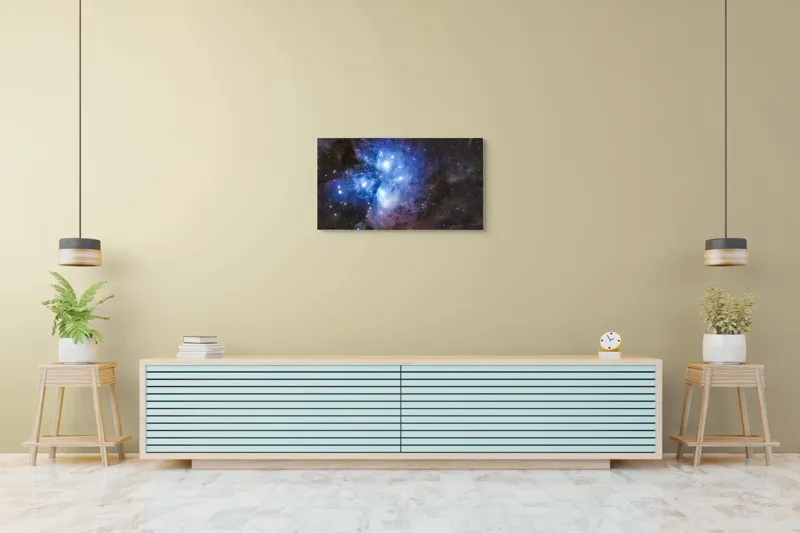 Tablou Canvas, "Luminile albastrul universului infinit", Stele, Nebuloasă, Albastru, Spațiu, Mister, Cosmos, Strălucire, Univers, Lumină, Frumusețe, 90 x 50 cm – poza 5