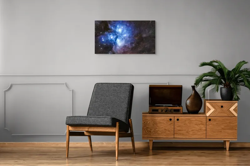 Tablou Canvas, "Luminile albastrul universului infinit", Stele, Nebuloasă, Albastru, Spațiu, Mister, Cosmos, Strălucire, Univers, Lumină, Frumusețe, 90 x 50 cm – poza 6