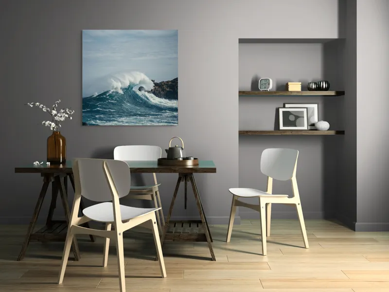 Tablou Canvas, "Valuri izbind stâncile înspumate", Vâlvătaie, Spumă, Stânci, Cer, Valuri, Ocean, Turcoaz, Putere, Natură, Furtună, 100 x 100 cm – poza 6