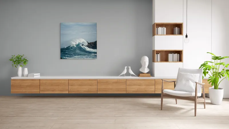 Tablou Canvas, "Valuri izbind stâncile înspumate", Vâlvătaie, Spumă, Stânci, Cer, Valuri, Ocean, Turcoaz, Putere, Natură, Furtună, 100 x 100 cm – poza 8