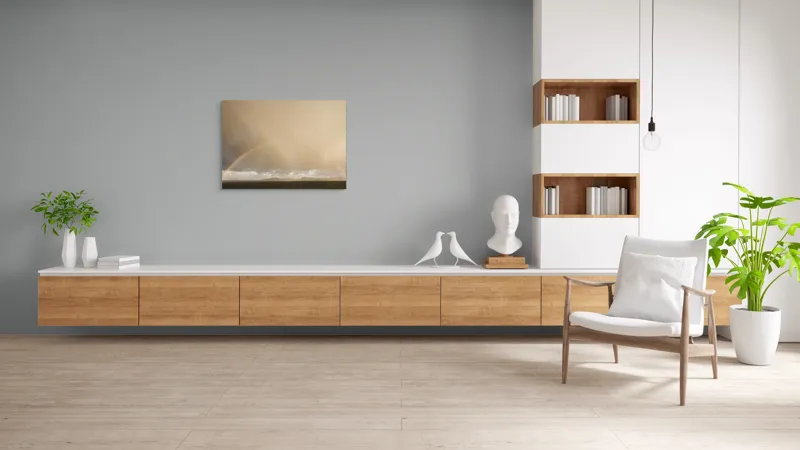 Tablou Canvas, "Curcubeu pe cer înnorat peste mare", Curcubeu, Cer, Mare, Peisaj, Nori, Lumină, Horizont, Strălucire, 100 x 70 cm – poza 6